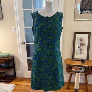 Vintage Eve Carver sleeveless dress.  Dark blue with green design.  Size M.